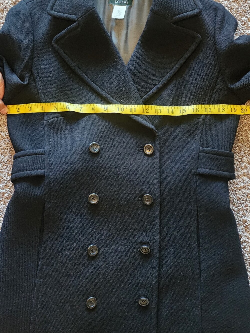 J.Crew Black Wool Double Breasted Trench Coat Peacoat Jacket Sz 6 - Picture 10 of 11